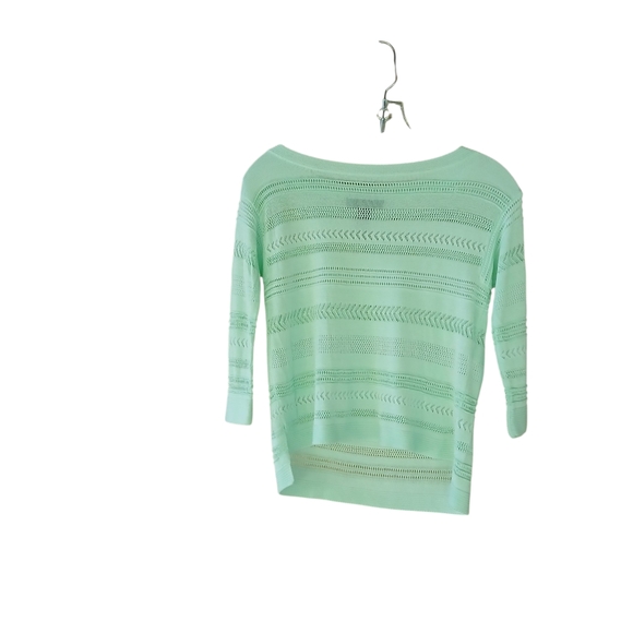 White House Black Market Sweaters - WHBM Mint Green Pointelle Knit Boatneck 3/4 Sleeve Rayon Sweater Size XS